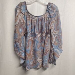 Fashion Bug Blue and Brown Paisley Blouse